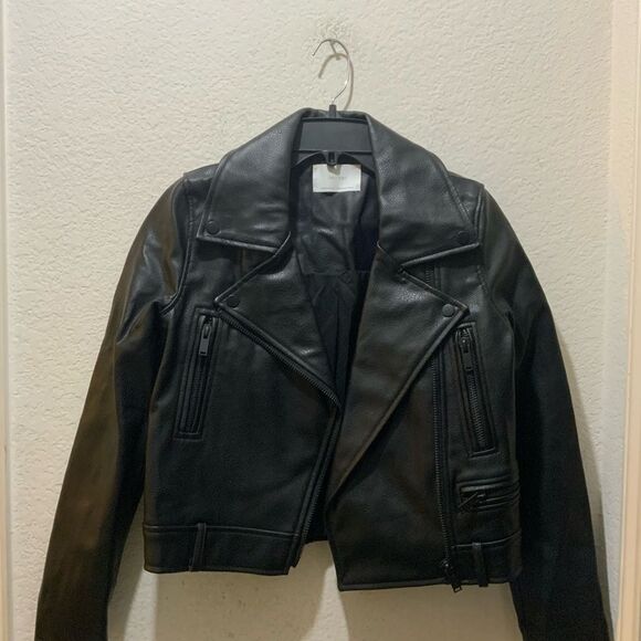 Oak + Fort vegan Leather Biker Jacket Women’s XS - Picture 2 of 9